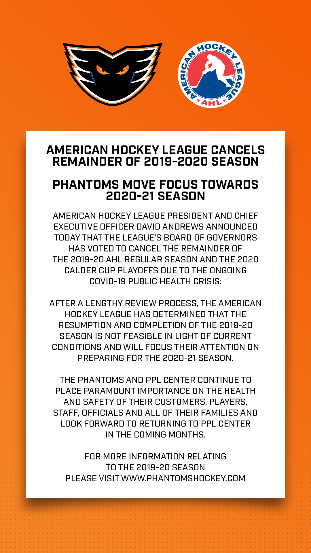 American Hockey League cancels remainder of 2019-20 season